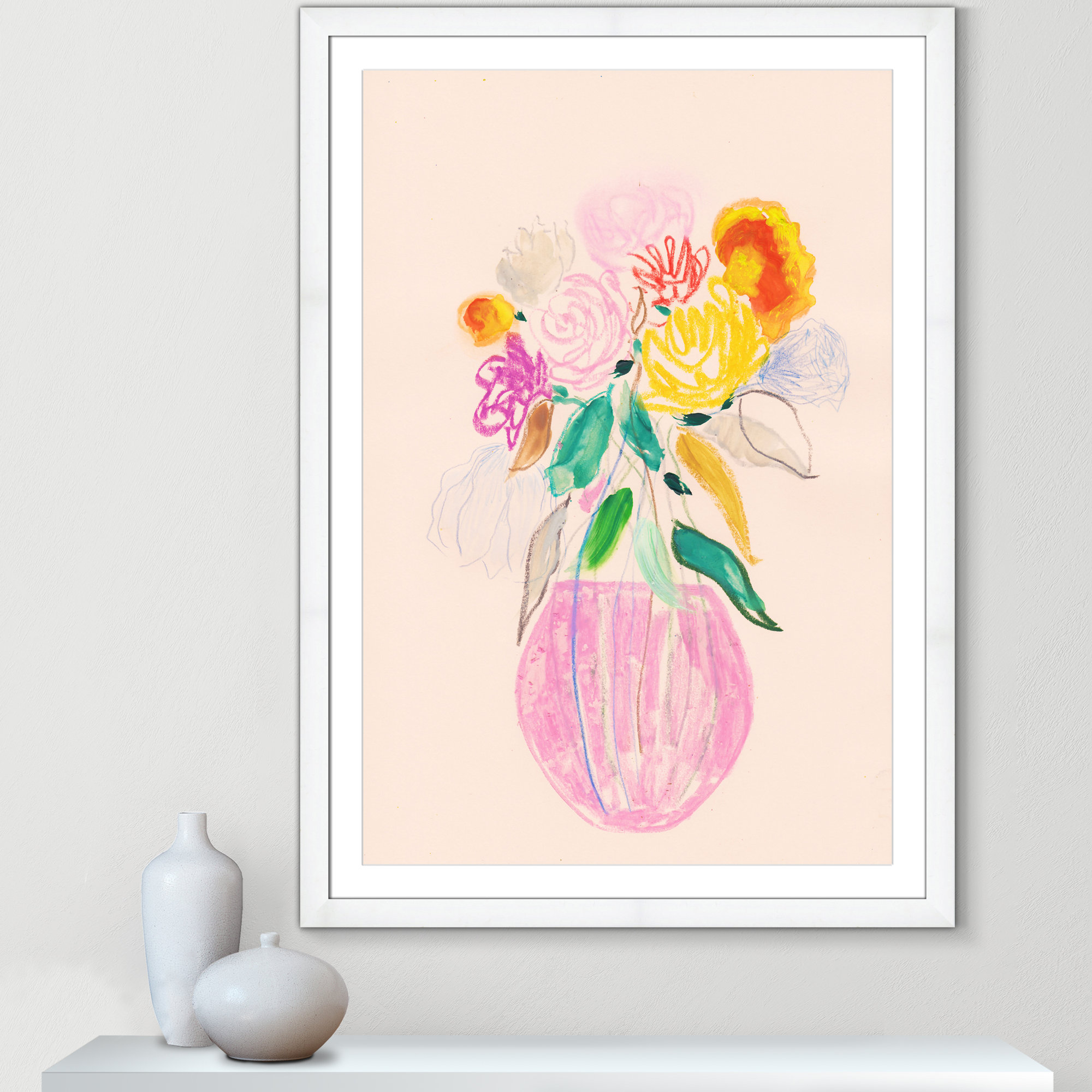 Simple Floral I Print by Bea Dina, White Single Picture Framed Paper, White, 49" H x 35" W x 1.25" D