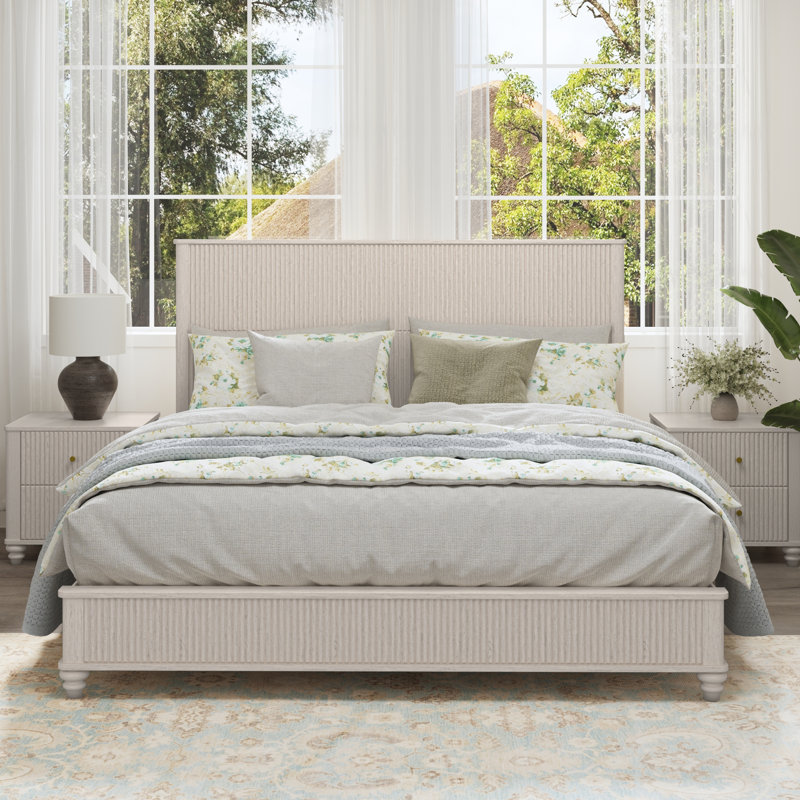 Lit plateforme avec tête de lit haute Dakota, Beige, Très grand