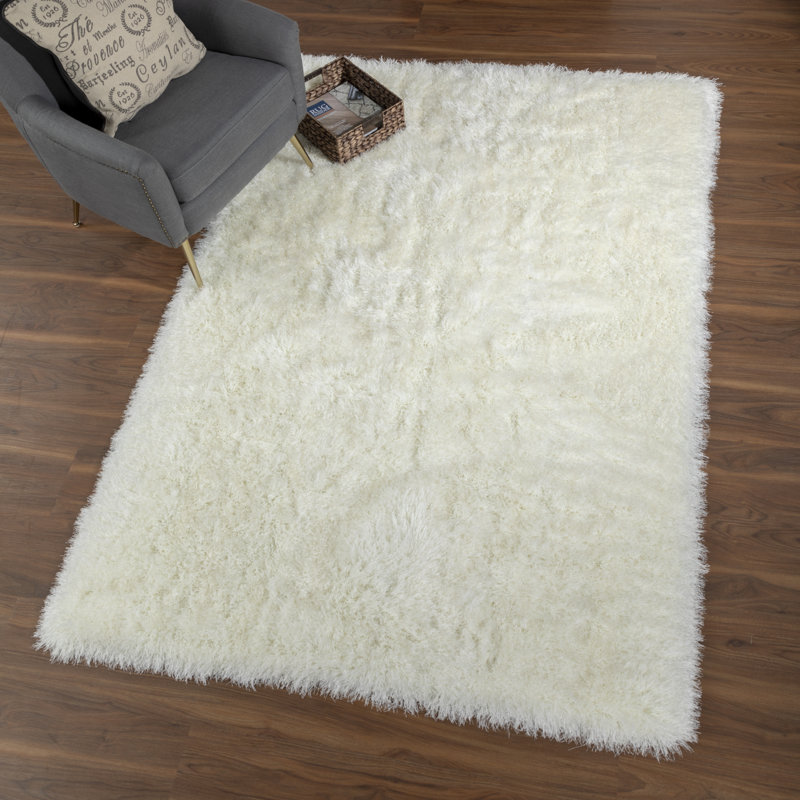 Tapis blanc touffeté à la main Petrey, Rectangle 8 pi x 10 pi