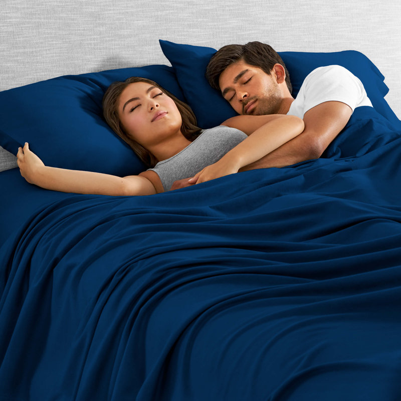 100% Cotton Sheet Set, Navy Blue, Queen Sheet Set with 2 Pillowcase