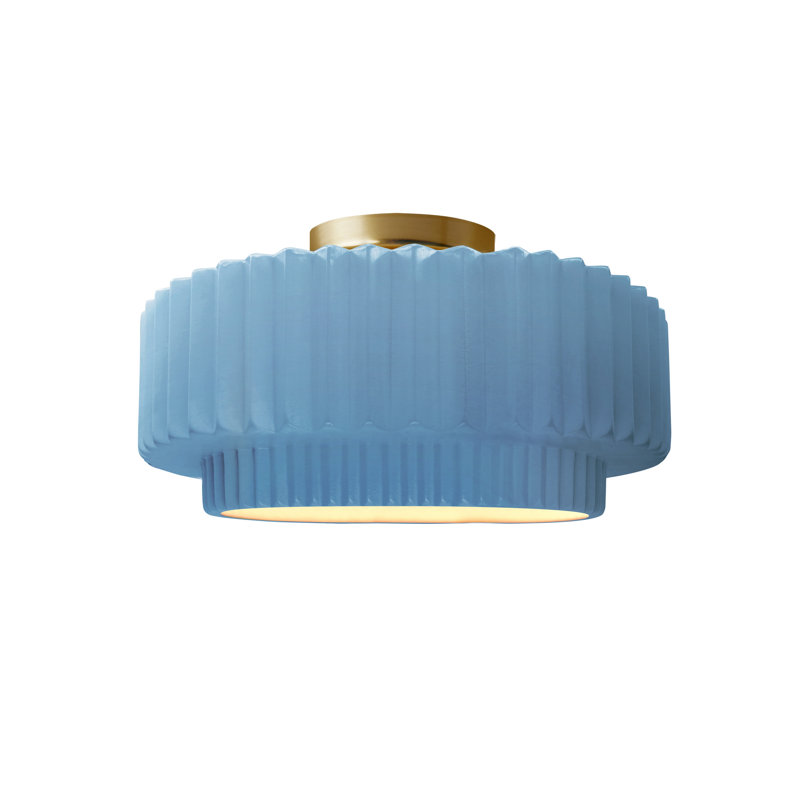 Plafonnier semi-encastré en céramique Radiance, Bleu ciel, Laiton brossé, H 7 po x l 12 po x P 12 po