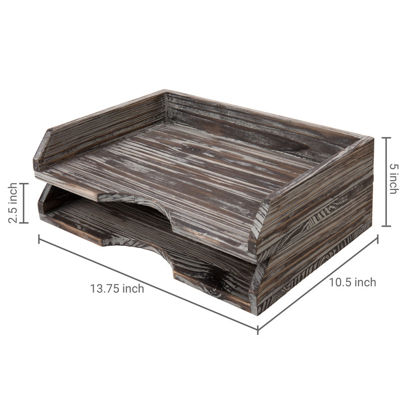 Cyrine Solid Wood 2 Tier Desktop Stackable Paper Tray