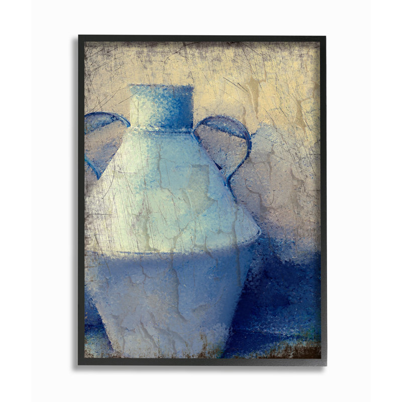 « fêlé rustique wall painting blue potter », impression, Giclée encadrée noir minuit, H 14 po x l 11 po x P 1,5 po