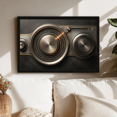 Art mural sur toile noir encadré pour le salon, la chambre à coucher, le bureau ou le vestibule - décoration murale décorative avec radio rétro