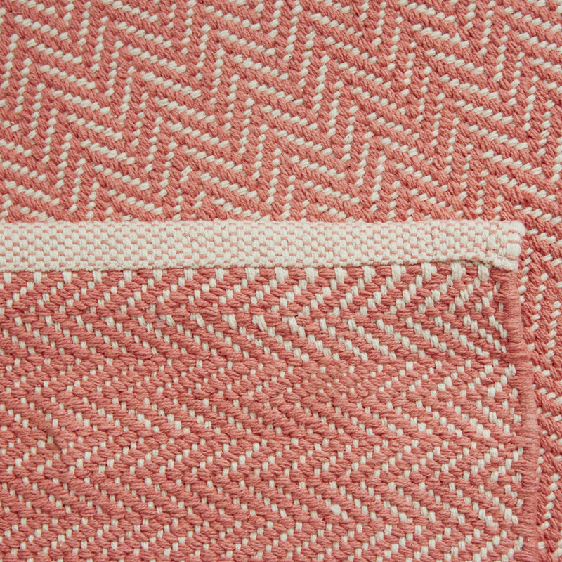 Herringbone Flatweave Cotton Area Rug in Slate Gray, Rectangle 2' x 3', Coral