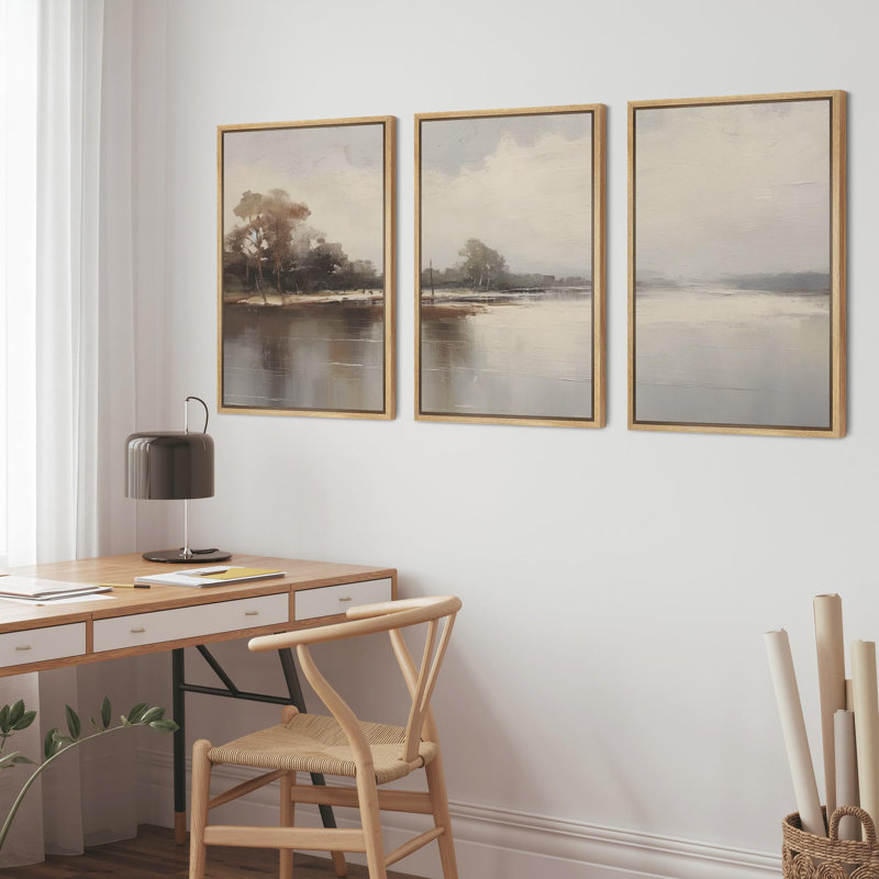 «Fine Island Lake Summer Autumn Landscape Nature Modern Rustic Relax / Calm On Canvas», reproduction de 3 pièces