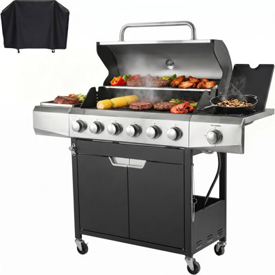 6-Burner Propane Gas Grill With 1 Side Burner For Outdoor BBQ,Camping.