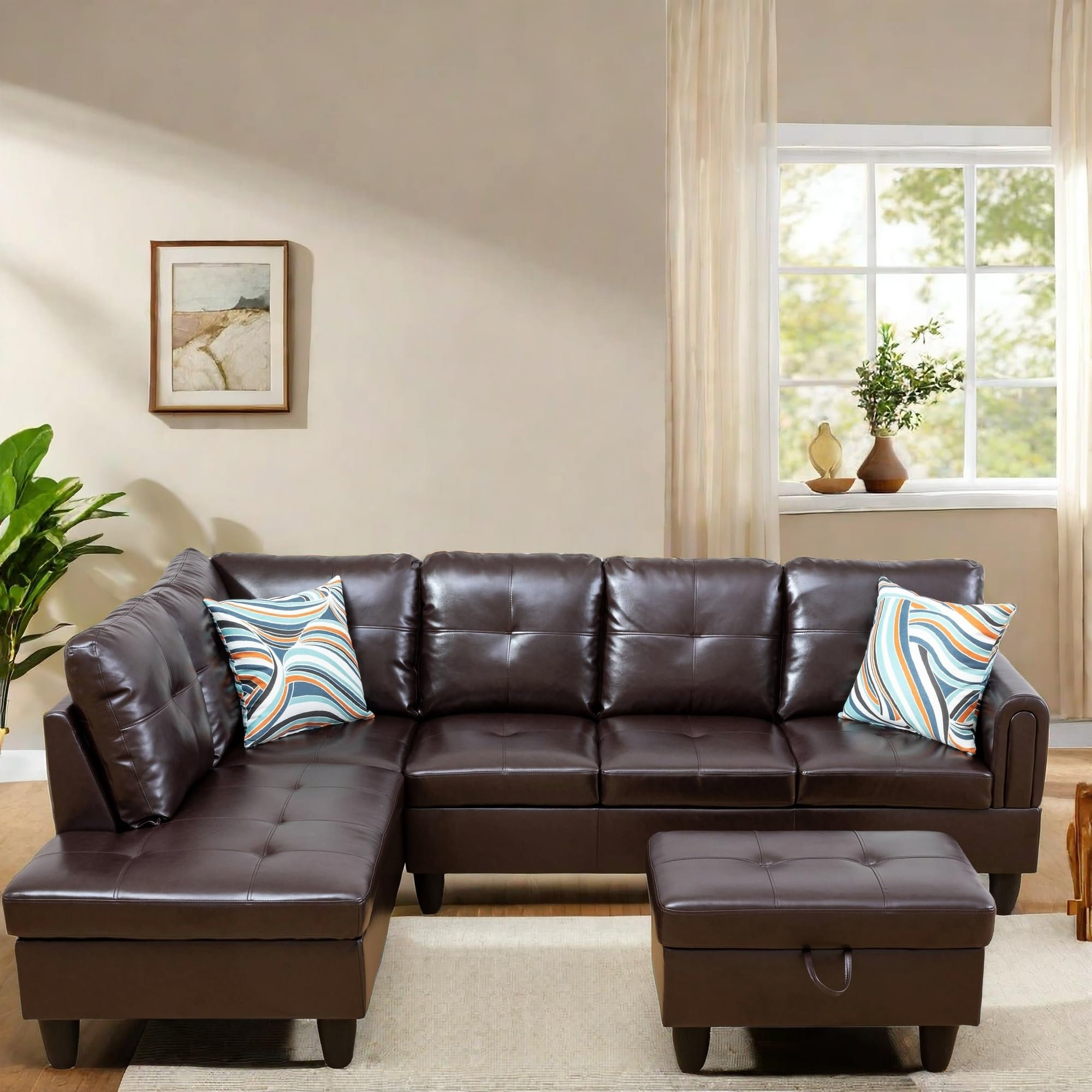 Latitude Run® 3-piece Brown Faux Leather Modular Sectional Sofa ...