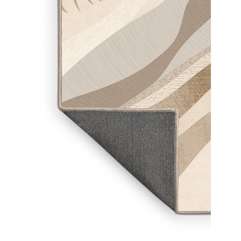 Tapis beige moelleux et moelleux à motif de feuilles de coco et de palmiers abstraits, 6 po de diamètre