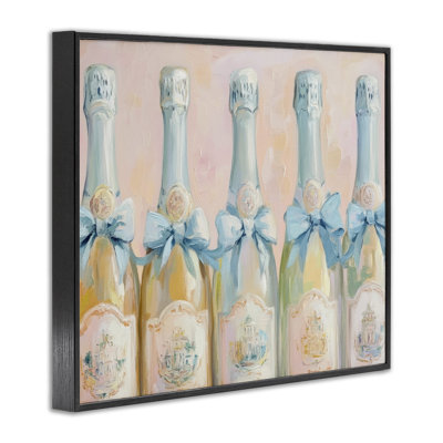 Pastel Champagne Bottles Framed Giclee, design by Petal Prints Design