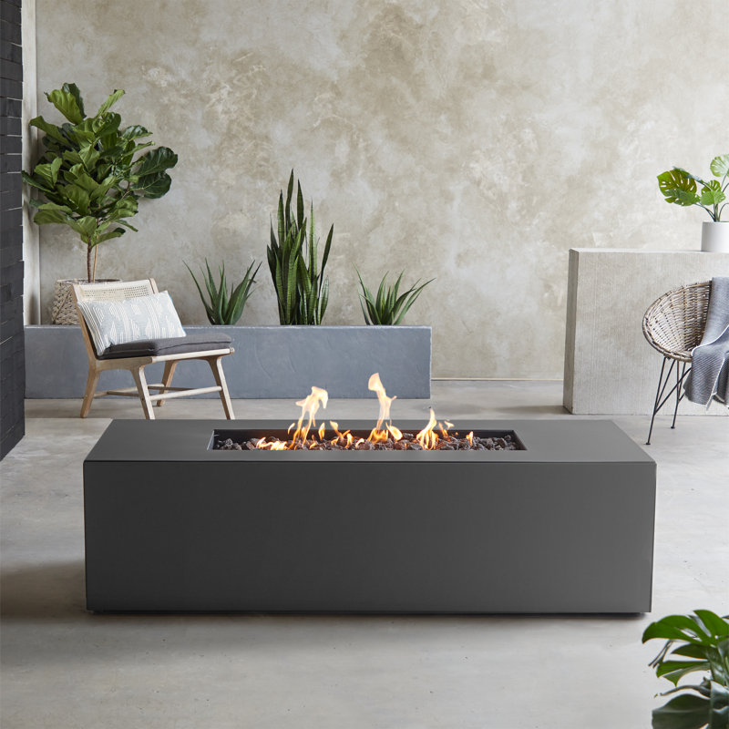 Coden Rectangle Metal Propane Fire Pit Table with Hidden Tank by Jensen Co., Charcoal Gray, 20'' H x 72'' W x 28'' D