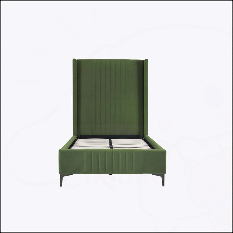 Lit simple en velours rembourré Promenade avec mousse haute densité et design moderne Mid-Century, aucun sommier tapissier requis
