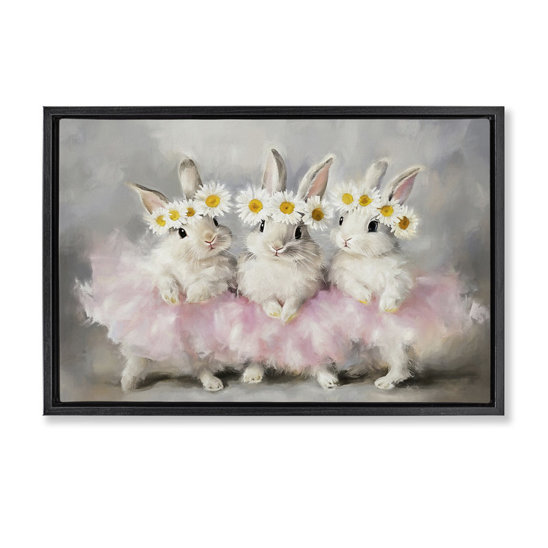 Lapins dansants dans un cadre flottant tutus, design par Tina LeCour, Cadre flottant noir de jais, H 17 po x l 25 po