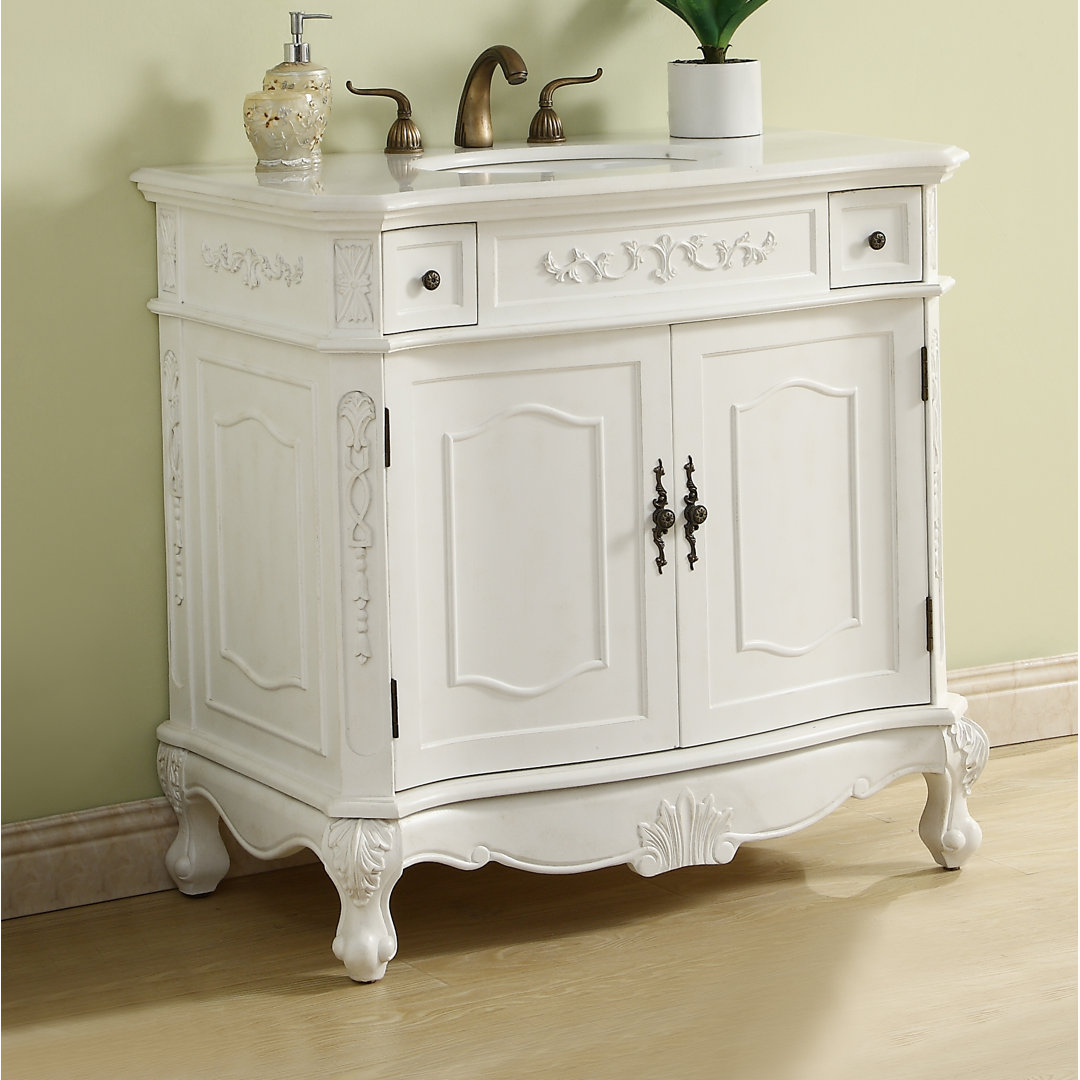 Lunette 36'' Single Bathroom Vanity with Engineered Marble Top Etta Avenue™ Base 