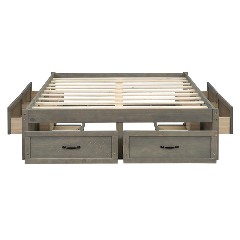 Lit plateforme double avec 6 tiroirs de rangement, Full, Antique Grey