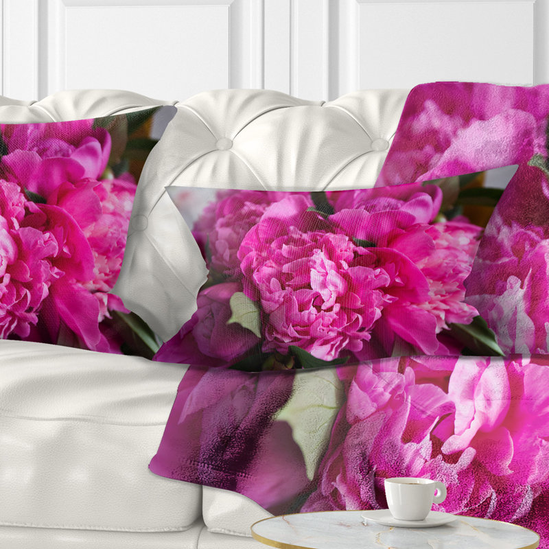 Coussin lombaire en bois floral pivoines