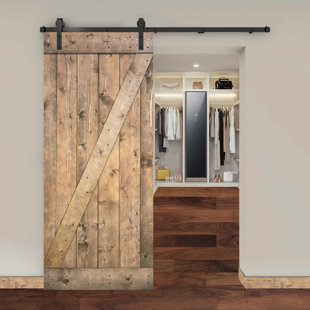 Porte de grange coulissante en bois à panneau en Z avec trousse de quincaillerie d'installation