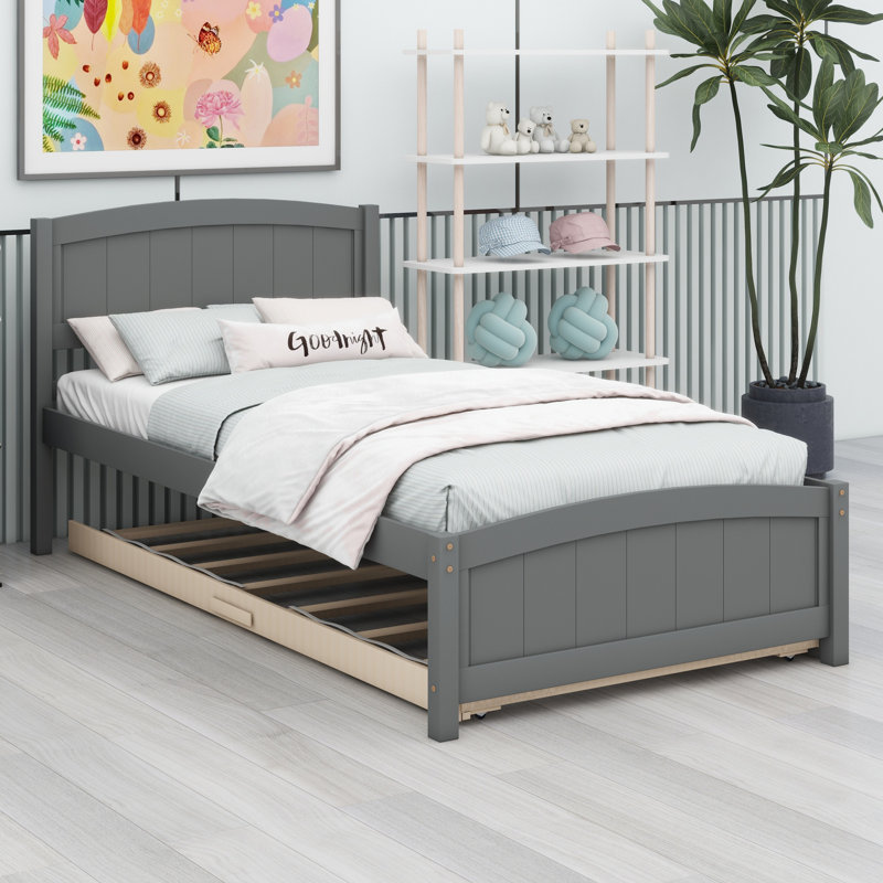 Platform Bed With Trundle, Gray
