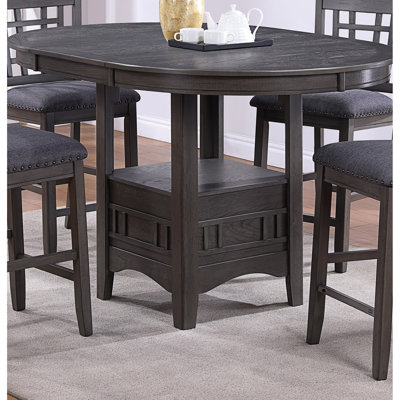Table ronde ronde en bois massif avec rallonge, comptoir à breloques gris moderne, hauteur de comptoir et capacité de rangement