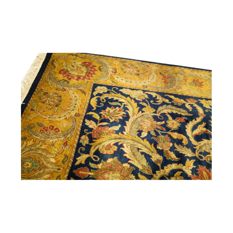 Tapis bleu et doré de haute qualité noué à la main