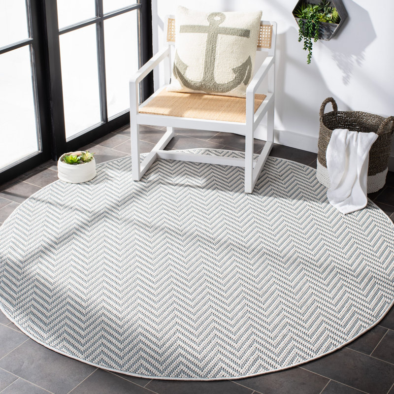 Haileyjade Performance Machine Washable Chevron Indoor/Outdoor Area Rug, Round 6'7"