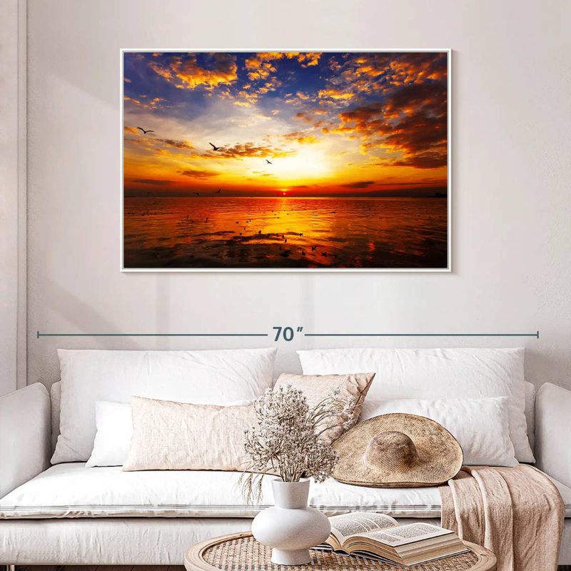 Ciel coucher de soleil, 46 po x 31 po, Cadre flottant blanc