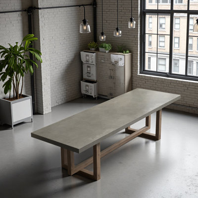 Rectangular Solid Wood Dining Table in Cement Gray by 17 Stories
