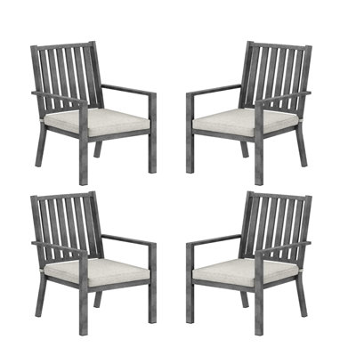 Chaises de patio en aluminium toutes saisons de 23 pouces avec coussins gris, idéales pour les porches et les 4 cadres de piscine près du balcon