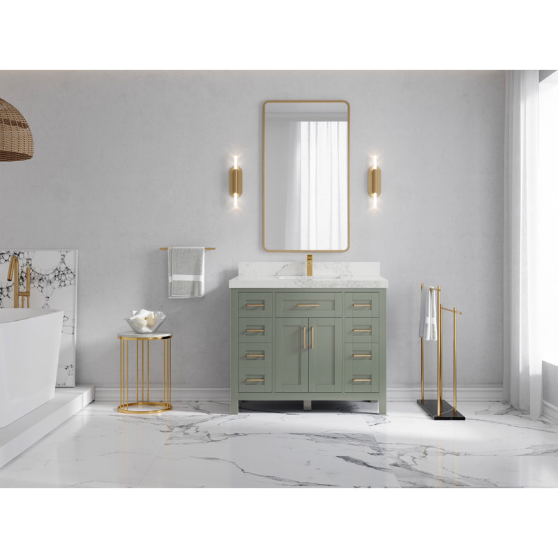 Cambridge 42 In. W X 22 In. D Single Sink Bathroom Vanity In Evergreen With 2 In. Quartz, Calacatta Nuvo