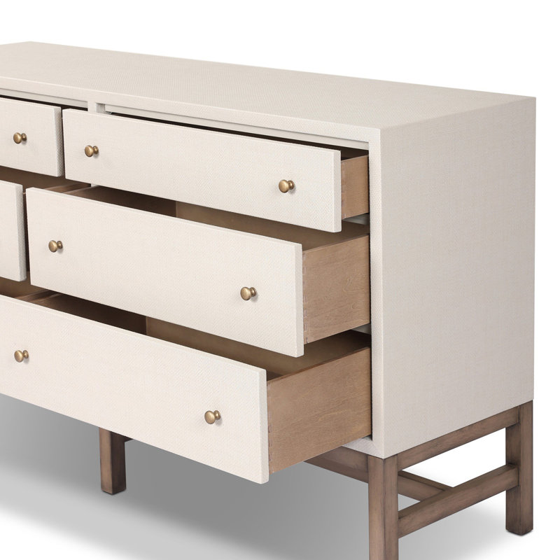 Commode 6 tiroirs Hakana, Raphia peint ivoire