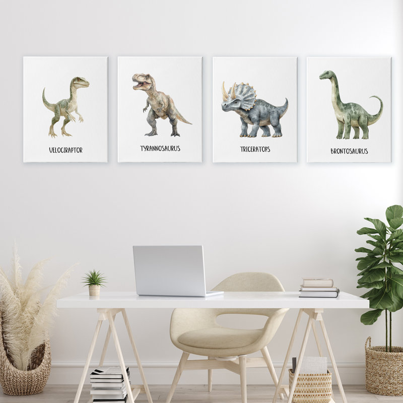 «Meet The Dinosaurs», ensemble de 4 pièces sur toile, design par Christine Simpson Art, H 20 po x l 64 po