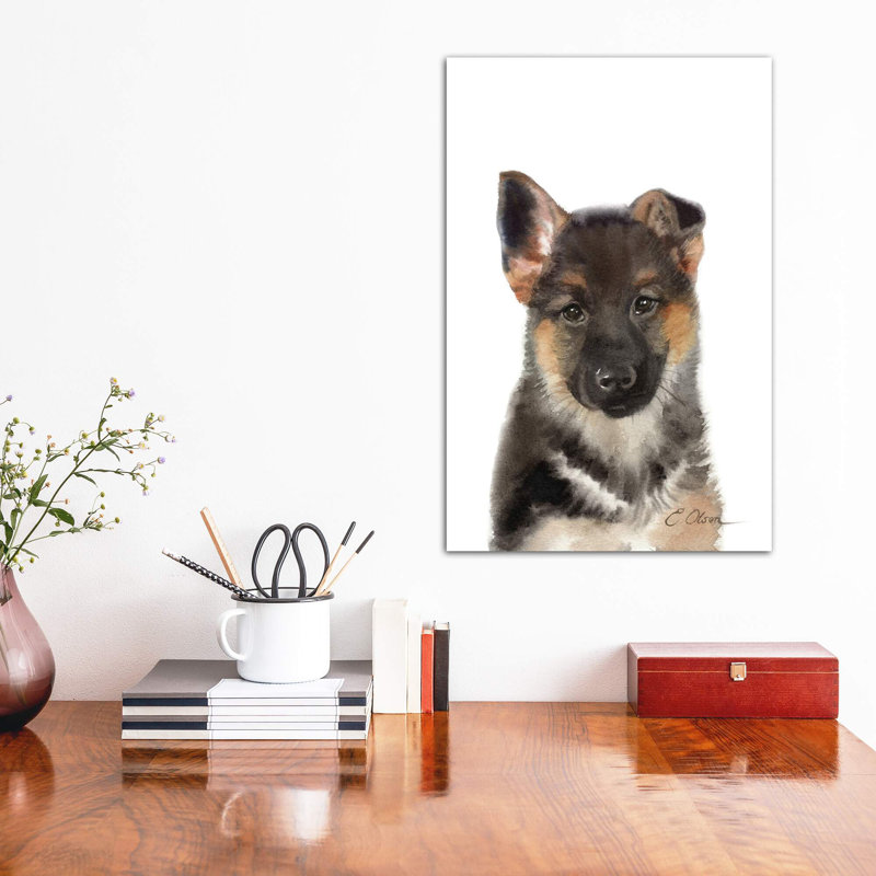 Chiot berger allemand par Watercolor Luv - reproduction d'art, Toile tendue, H 26 po x l 18 po x 1,5 po, Pas de tapis