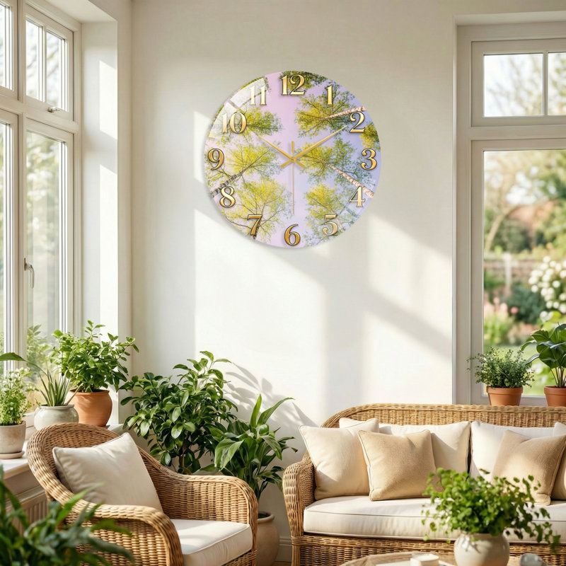 Horloge murale arbre en verre, 40 x 40 cm (15,7 x 15,7 pouces)