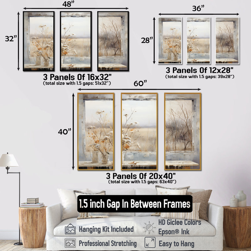 «Winter Meadow View Calmness III», art mural prairie, H 40 po x l 60 po x P 1 po, Cadre flottant noir