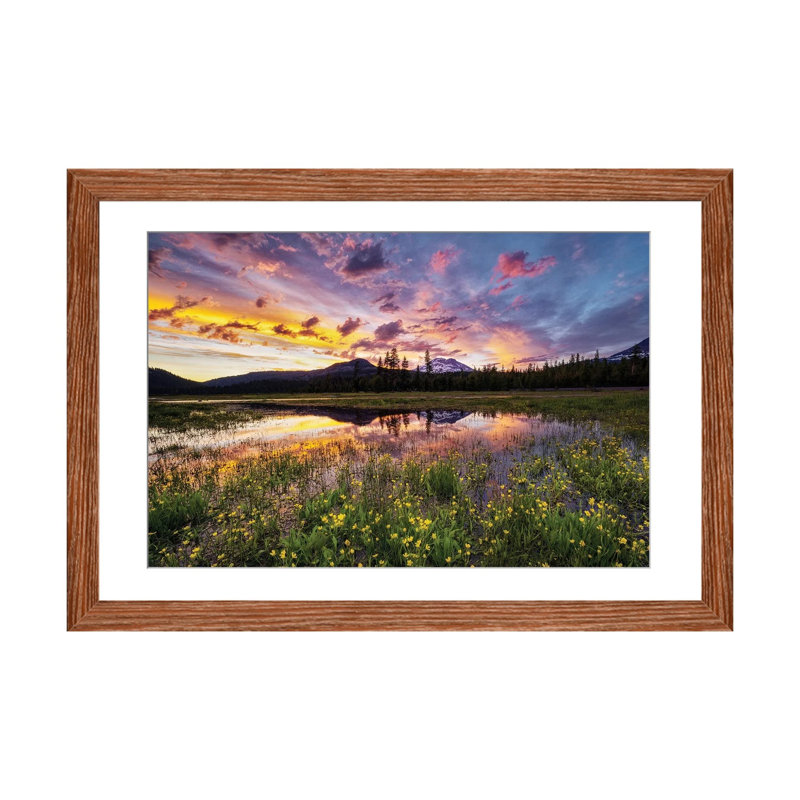 Wildflowers And Mt. Bachelor II, Classic Wood Open Corner Frame Paper, 16" H x 24" W x 1" D