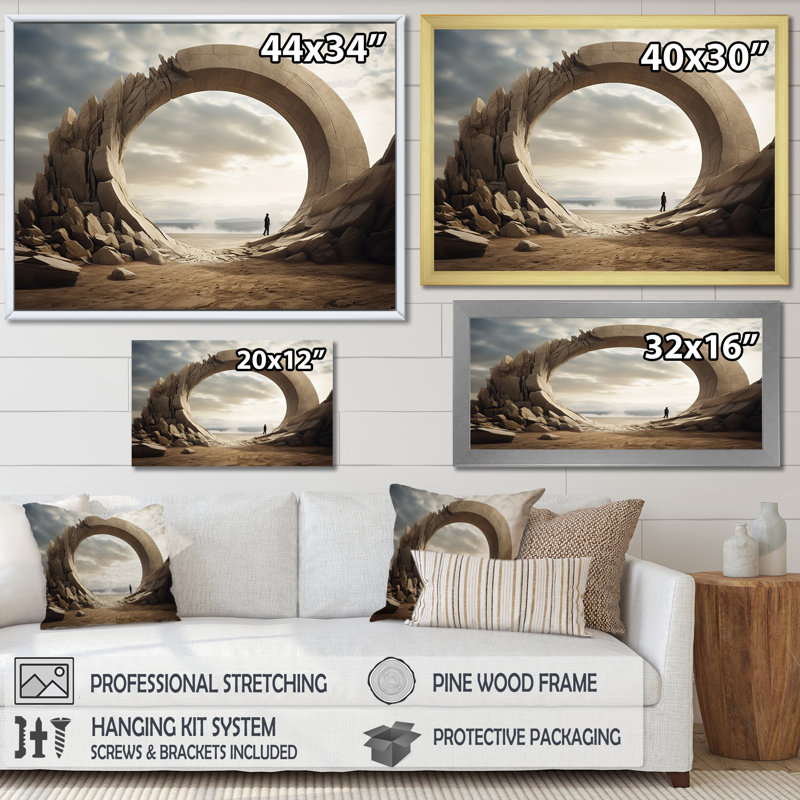 Gris surréalisme Space Canyon - Art mural surréalisme, Cadre flottant noir, H 24 po x l 32 po x P 1 po