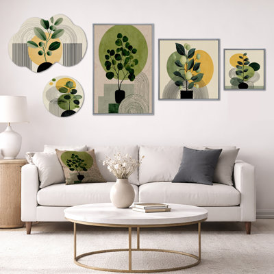 Ensemble de 5 panneaux vert et noir à motif géométrique minimaliste bohémien - art mural abstrait, toile et métal (100 po x 40 po)