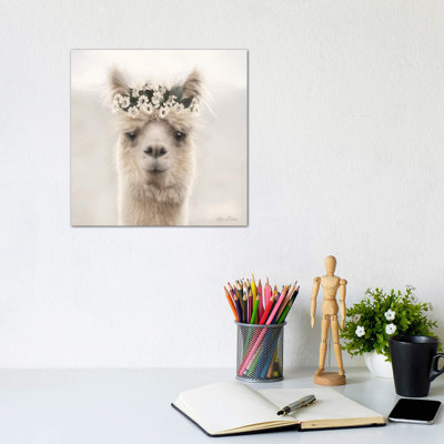 Alpaca With Flowers by Lori Deiter - Wrapped Canvas Print