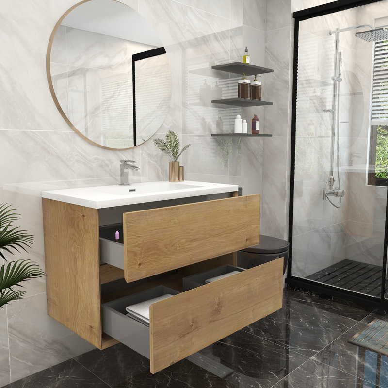 Ensemble de meuble-lavabo simple 36 po, Teck chêne