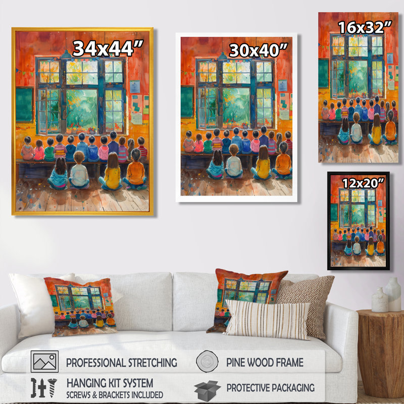 Impression d'art mural orange et bleu Creative Classroom School II - Écoles, H 20 po x l 12 po x P 1 po, Cadre simple noir