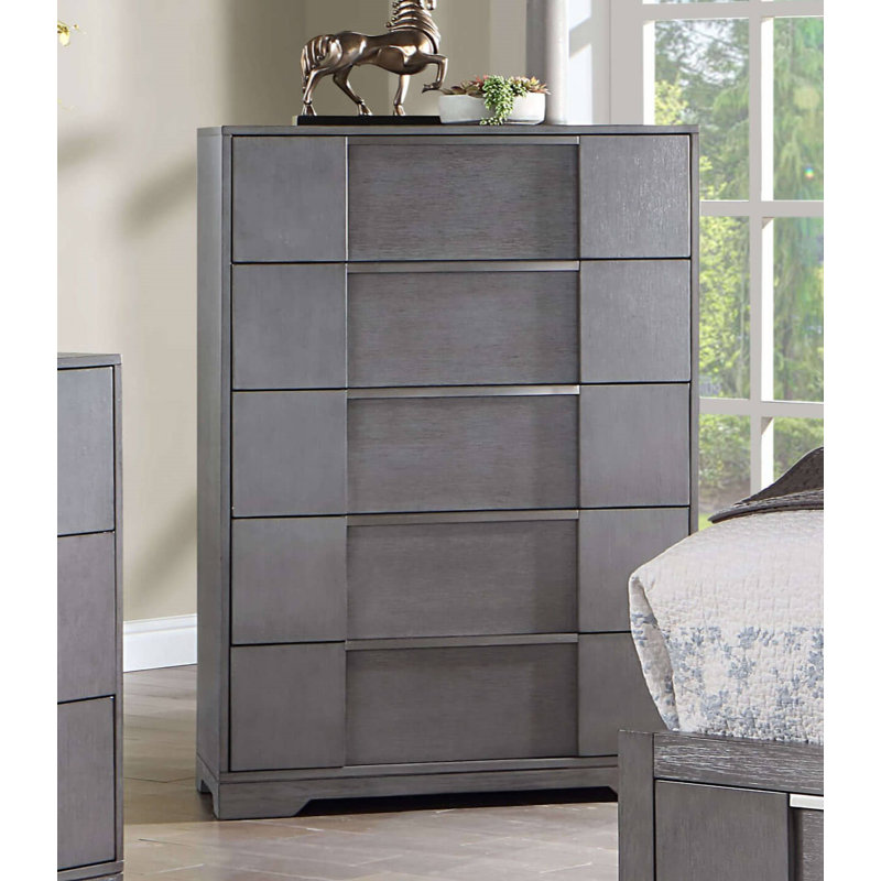 Commode 5 tiroirs l 32,6 po grise
