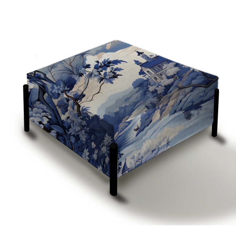 Motif victorien bleu cobalt à motif de chevaux de jardin - grand repose-pieds carré abstrait