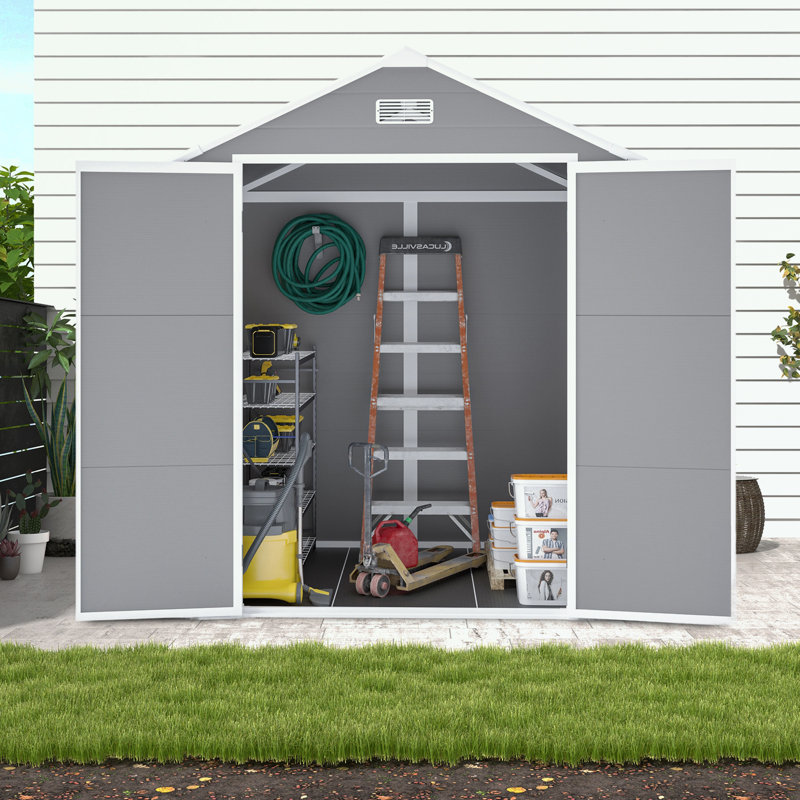 Remise de rangement extérieure avec 2 portes, fenêtre et évent, Gris, H 86,61 po x l 59,45 po x P 71,65 po