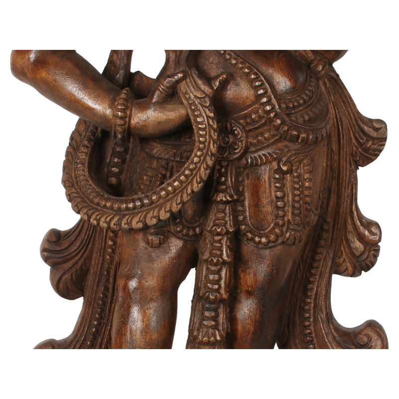 South Indian Temple Wood Apsara Sculpture, 36 in. Height     Khajuraho-Inspired Carved Decor for Foyer & Living Room