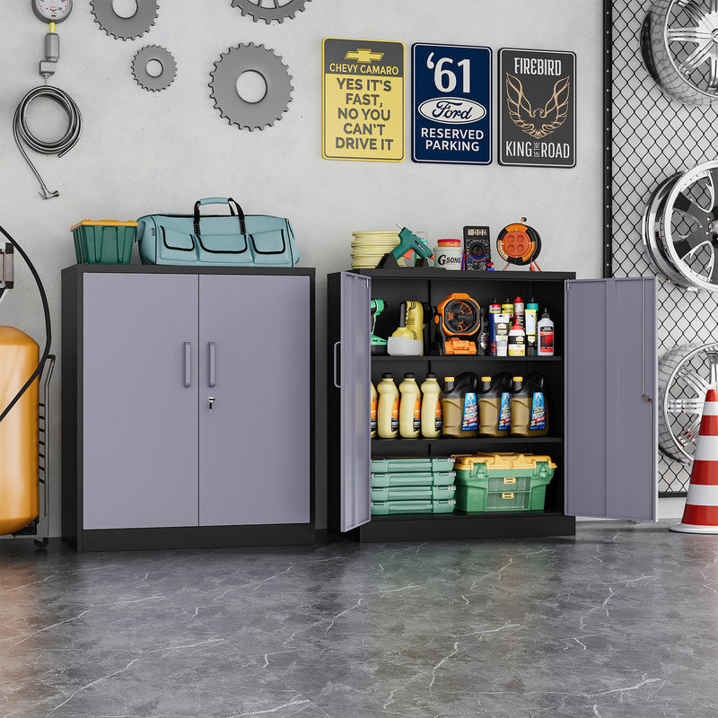 Armoires de rangement en métal avec serrure, petits armoires en acier avec casier, tablettes réglables 2 portes pour la maison, le bureau, l'entrepôt, le garage