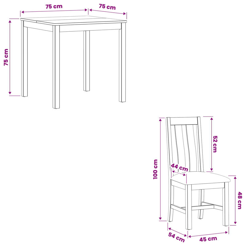 Oak Solid Wood Dining Set, 3