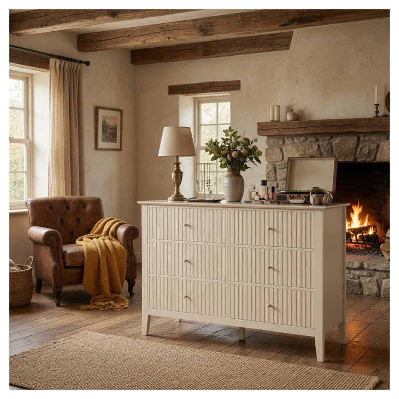 Commode cannelée 47 tiroirs 47,2 "avec commode en bois moderne