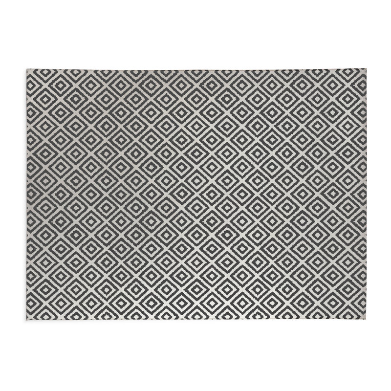 Tapis de cuisine léger antidérapant Ikat Grunge, Rectangulaire 3 pi x 5 pi, Ivoire/gris anthracite, Ikat Grunge