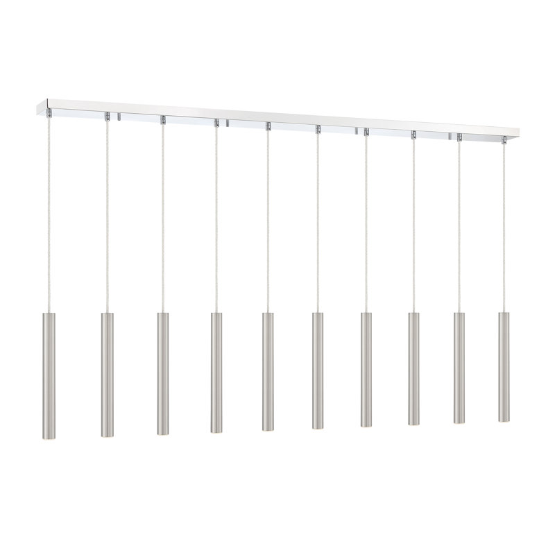 Luminaire suspendu linéaire à 10 lumières pour îlot de cuisine Bowning, Nickel satiné