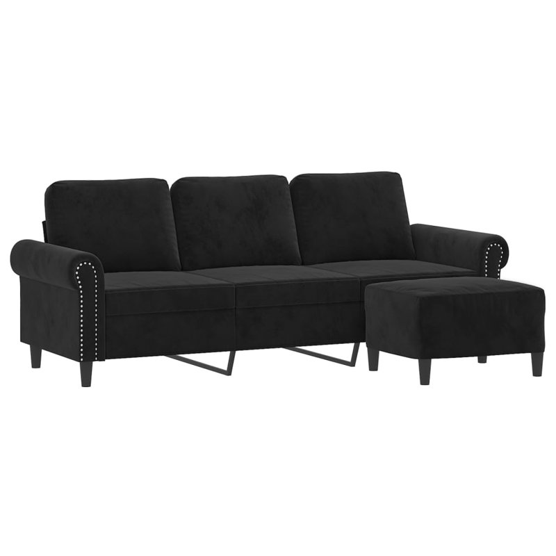  Canapé 3 places avec repose-pieds noir, Black